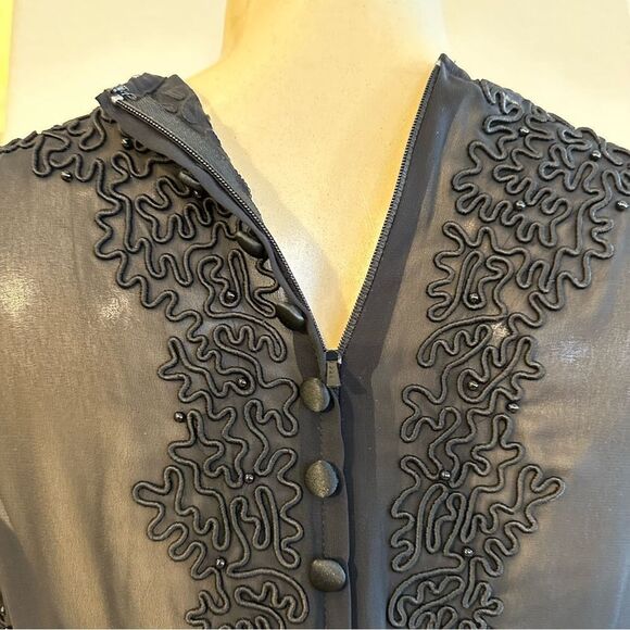 VTG DONNA MORGAN BEADED EMBROIDERED‎ SHEER MESH FITTED COCKTAIL SHEATH DRESS 12P - Picture 8 of 13